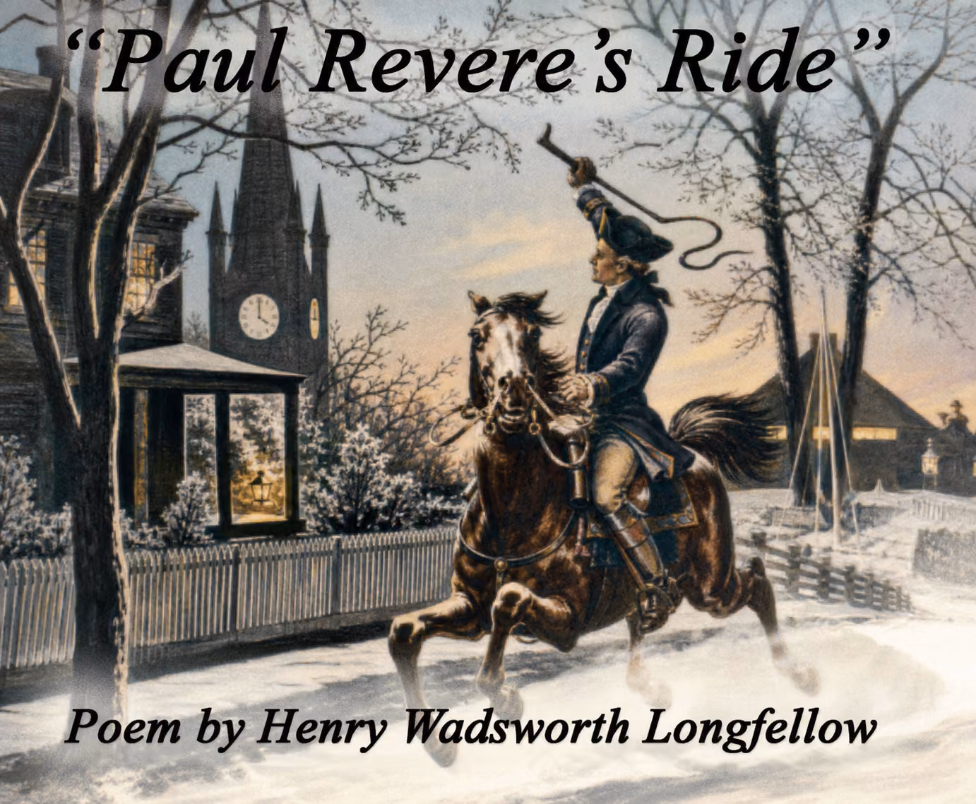 Colorized Paul Revere riding at night illustration